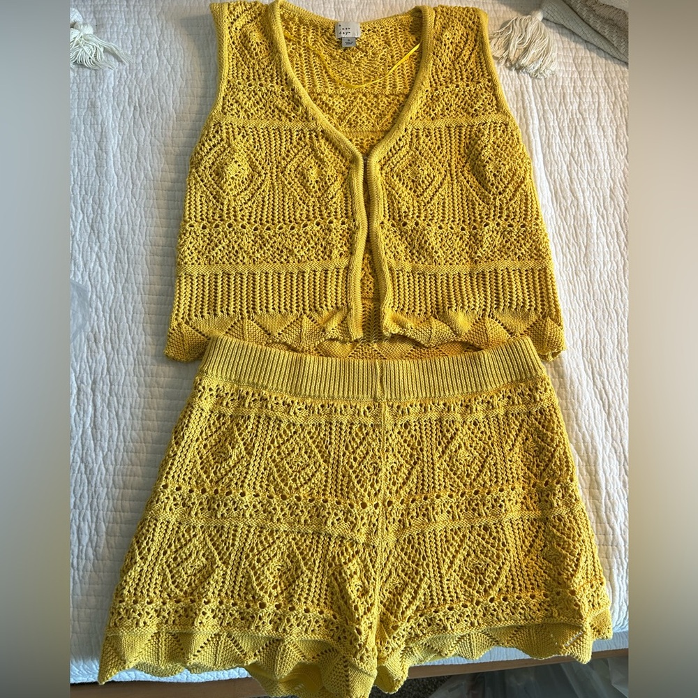 Yellow Crochet Tank Top and short set